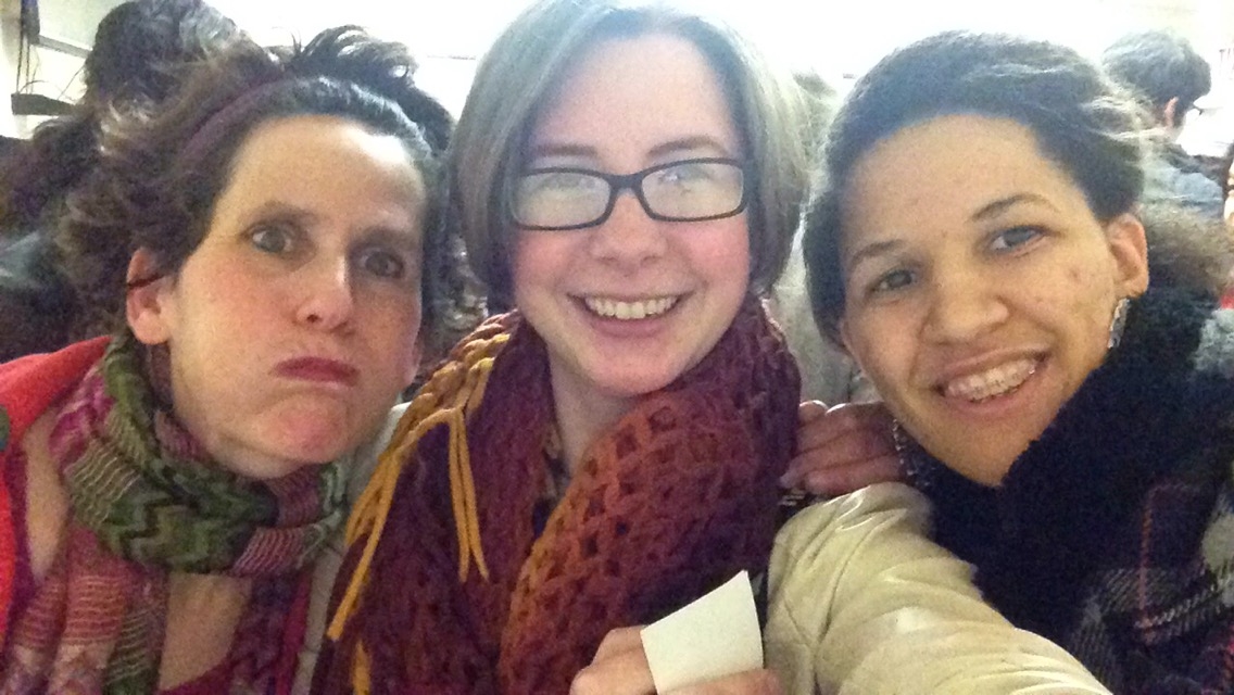 Johanna, myself and Britnie waiting in line outside.