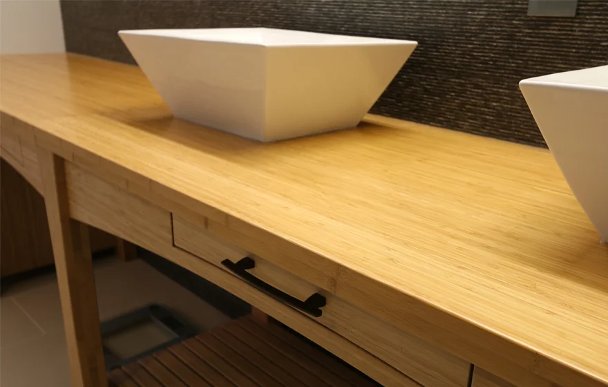 Plyboo (bamboo plywood) vanity with vessel sinks. Potomac, MD