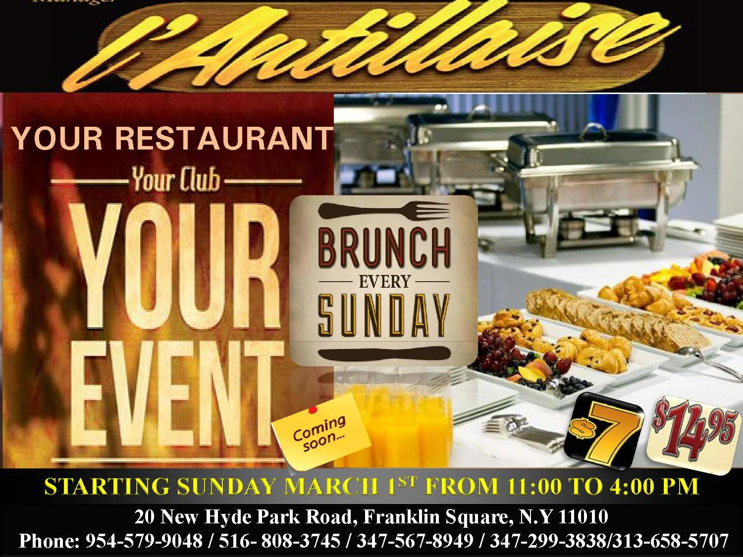 SUNDAY BRUNCH, EVERY SUNDAY 11AM TO 4PM