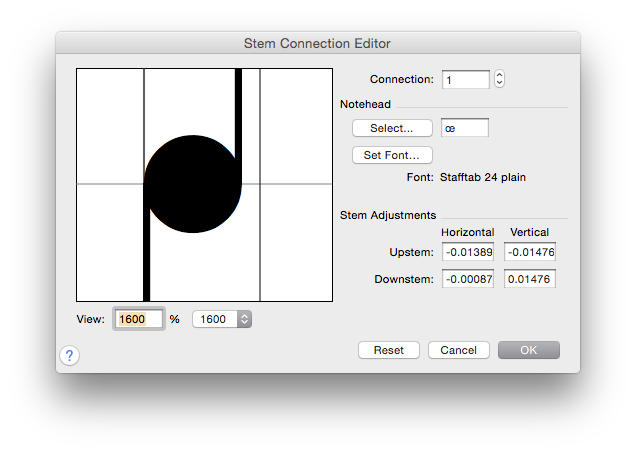 Round note shape with stems aligned.