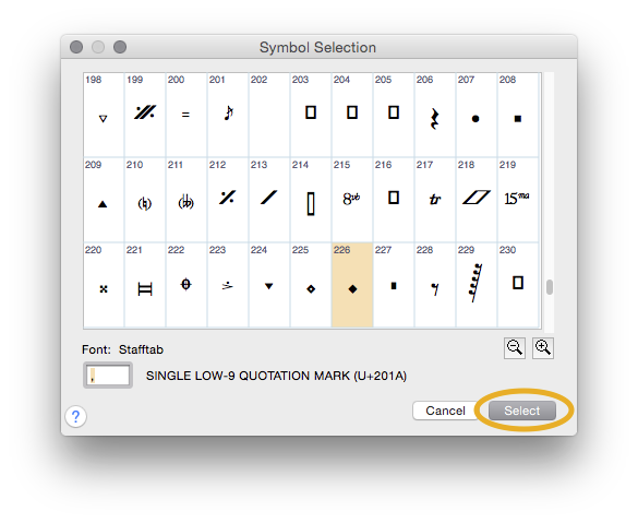 The Symbol Selection dialog, with the solid diamond shape selected.