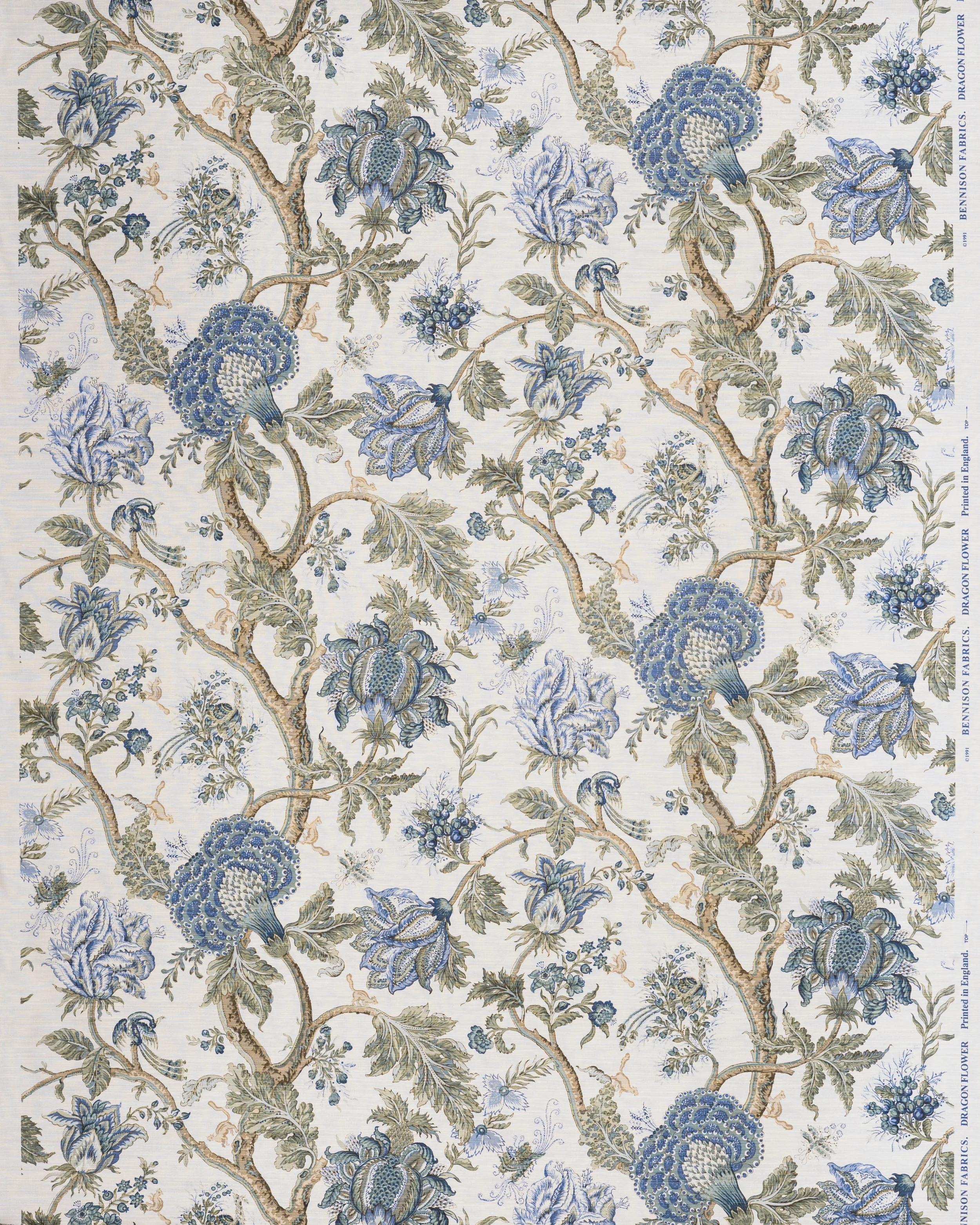 Dragon Flower - Green Blue Brown on Oyster