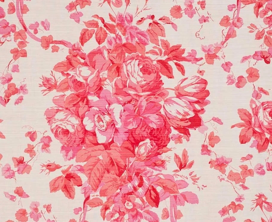 ROSES lipstick Pink on oyster linen Repeat: 84cms Width:124cms