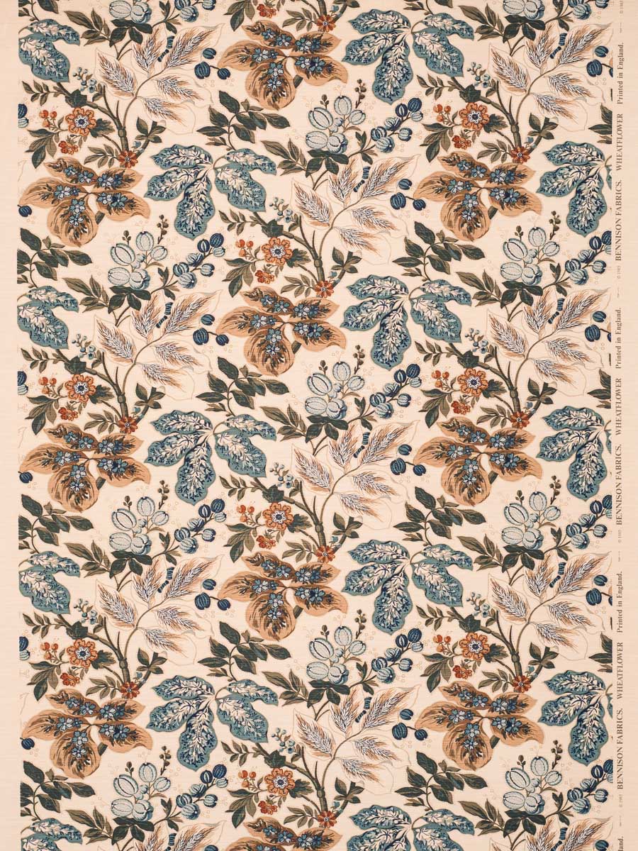 Wheat Flower - Strong Green Blue Brown on Beige