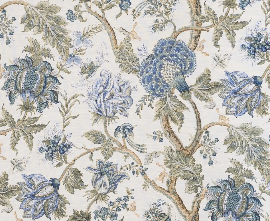 Dragon Flower - Green Blue Brown on Oyster Width - 140 cm (55 inches) Repeat - 78 cm (30.75 inches)