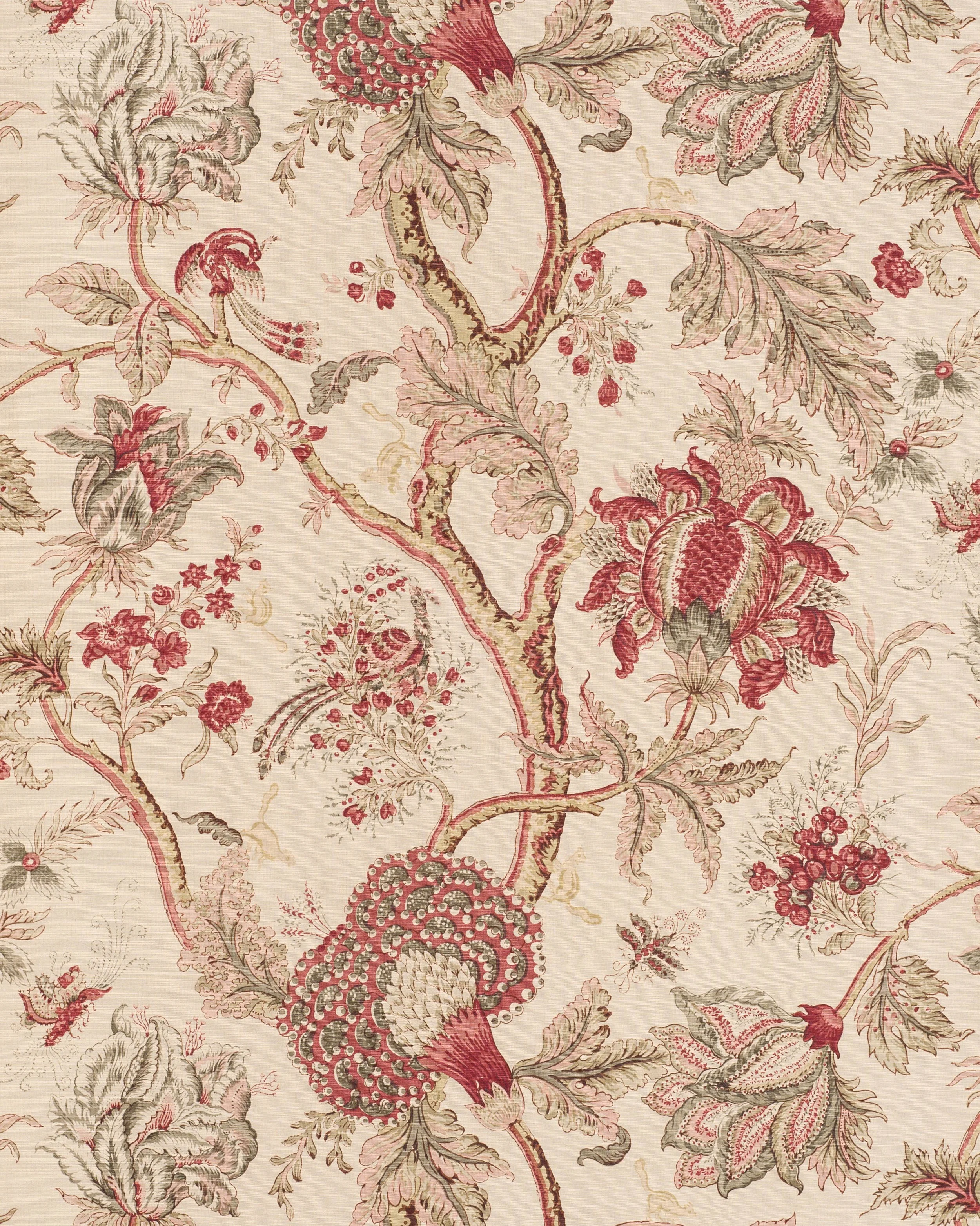 Dragon Flower - Pink Green on Beige