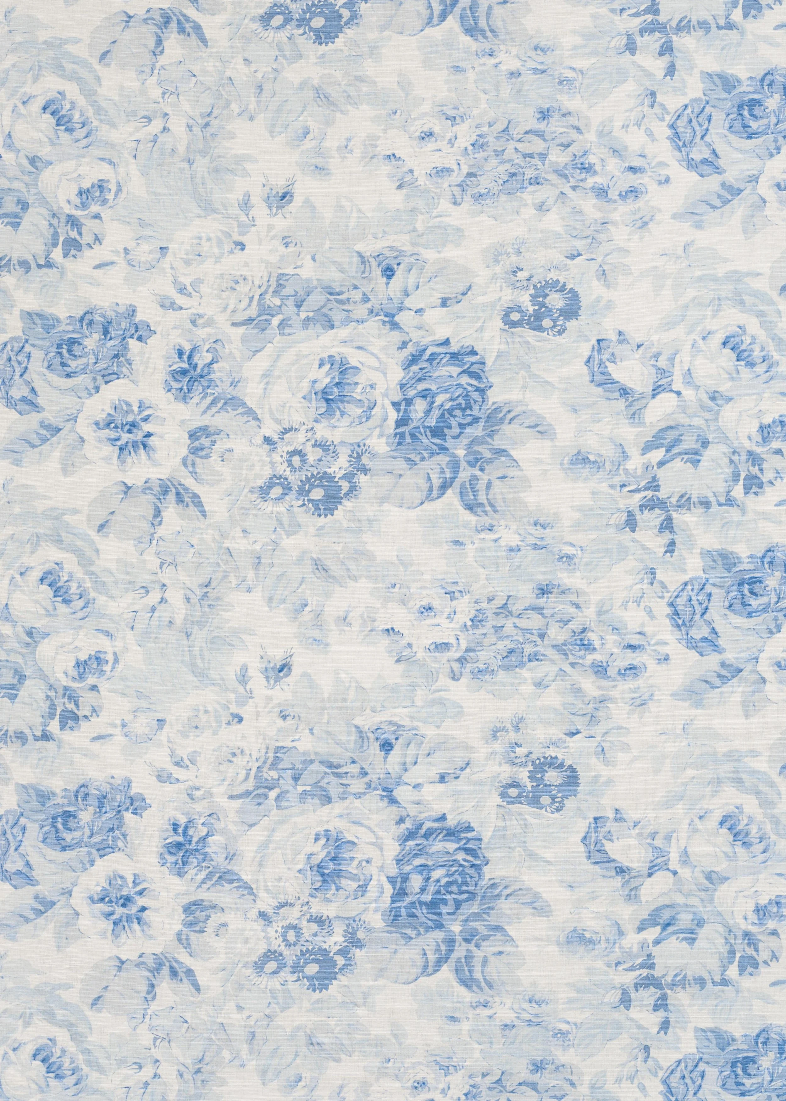 Faded Floral - Mono Blue on Oyster