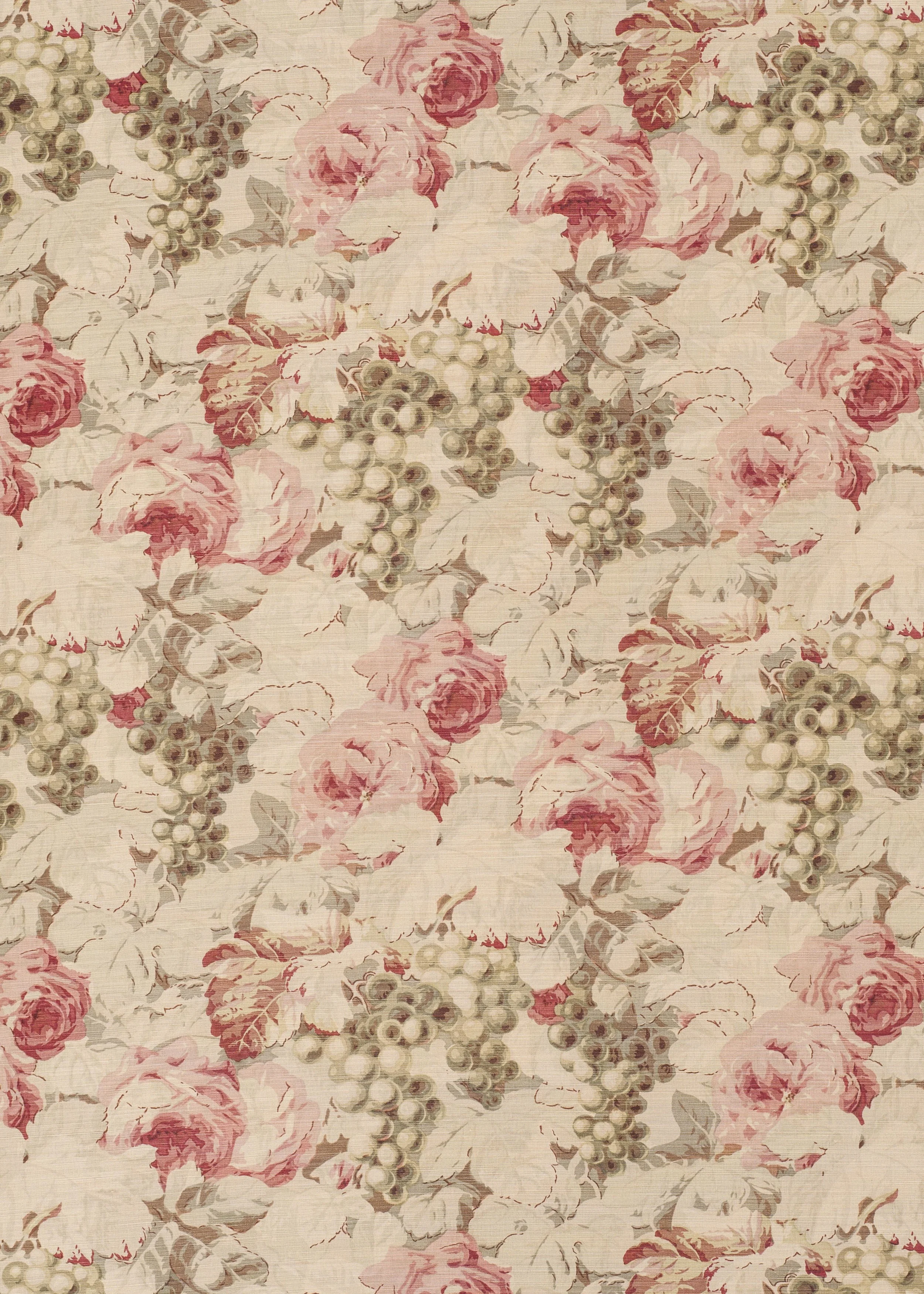Rosevine - Faded Pink Green on Beige
