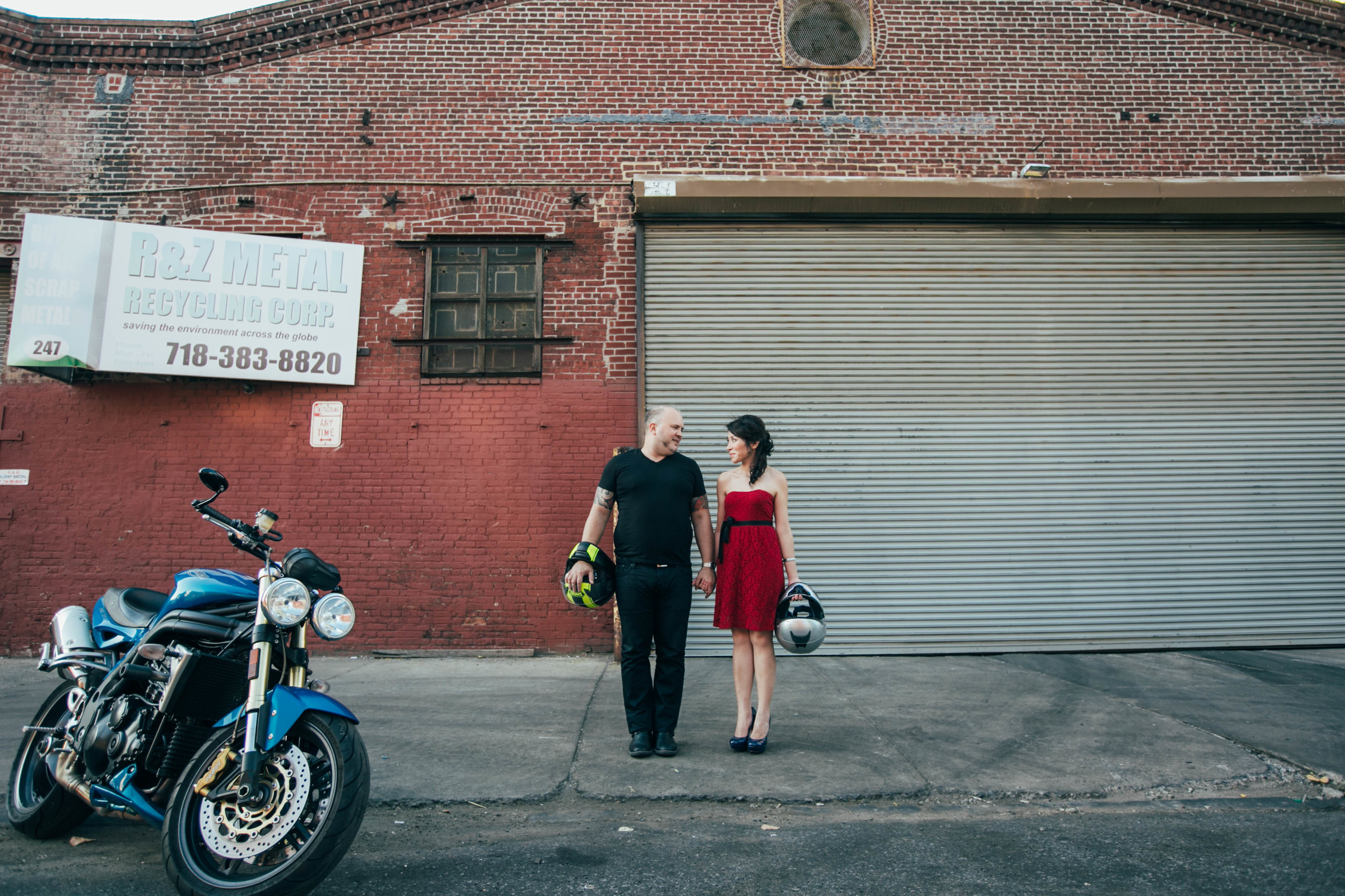 motorcycle urban nyc engagement photos