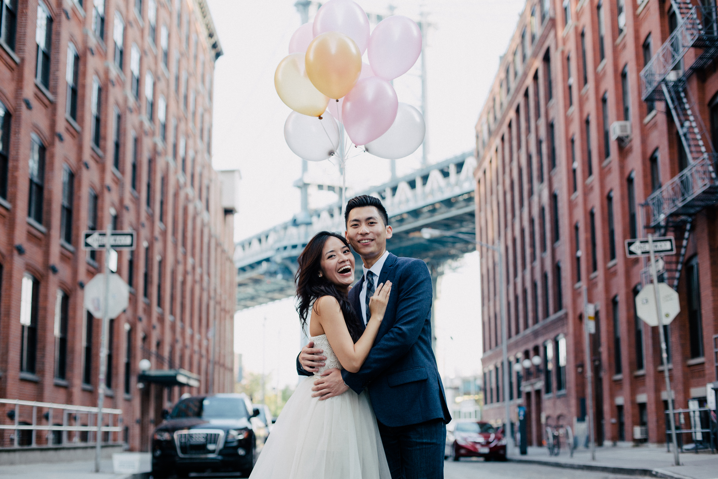fun vibrant couple in Brooklyn nyc engaged