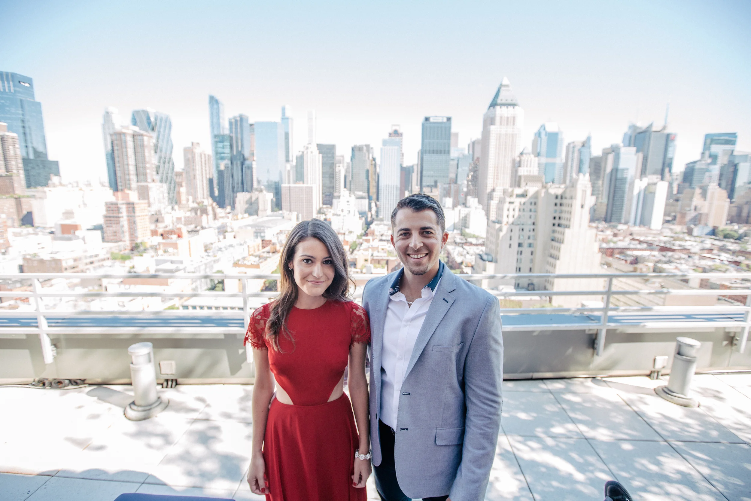 nyc skyline rooftop engagement photos