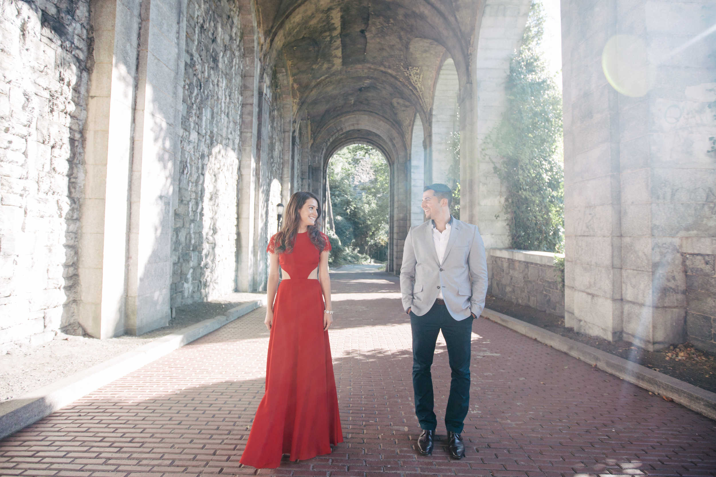 red dress engagement session