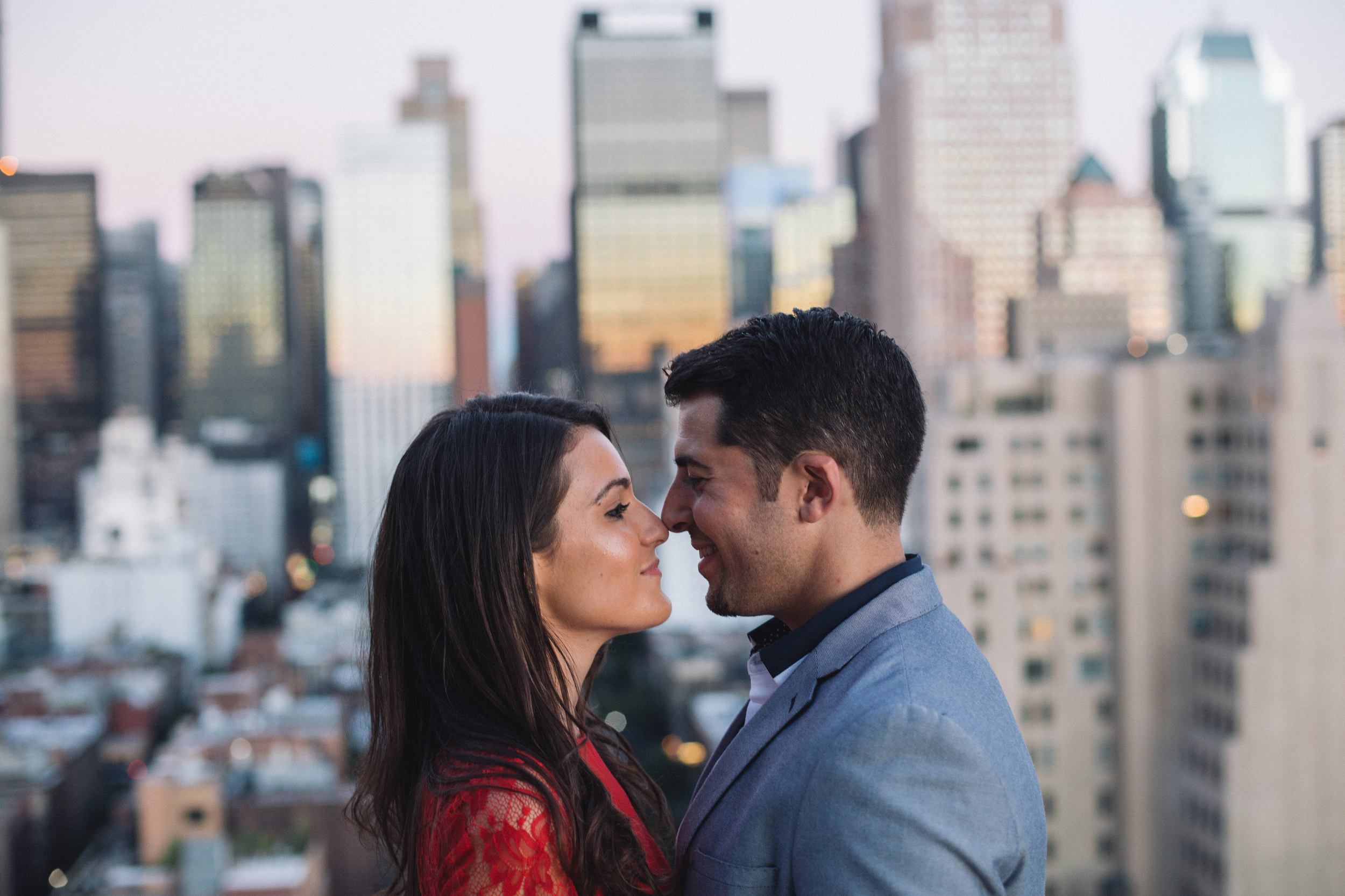 nyc skyline rooftop engagement photography