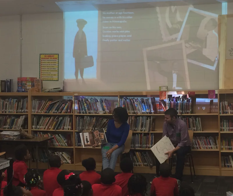 Carole reading our book to Mrs. Grahm's third grade class, Malcom X Elementary, Washington D.C.