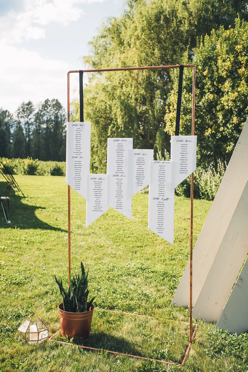 copper pipe arch ( 6’ x 4’6” ) Quantity: 1 Price: (BLANK - $175.00) (SEATING CHART - $250)