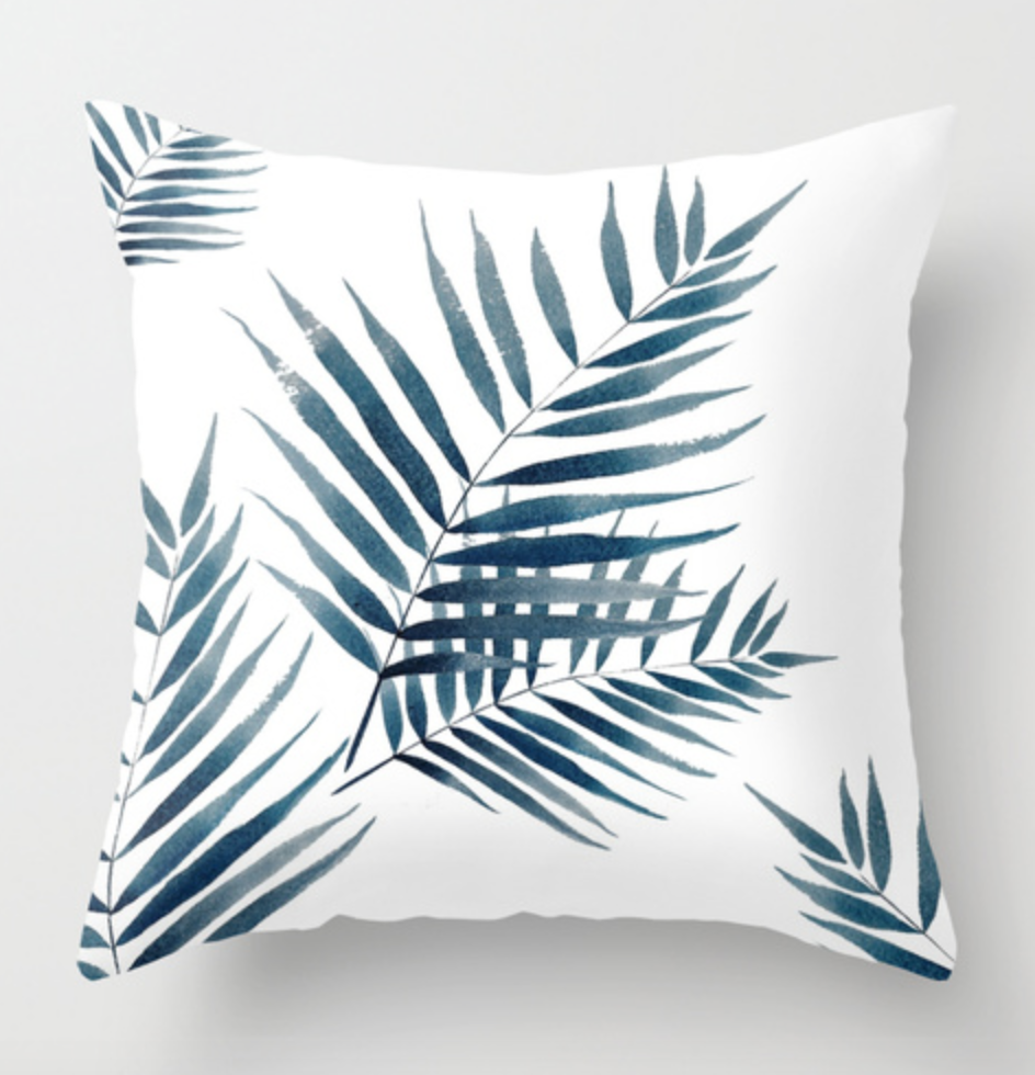 Blue Palm Watercolor Pillow