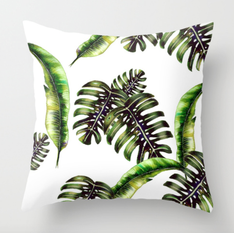 Tropical Palm Leaf Throw Pillow