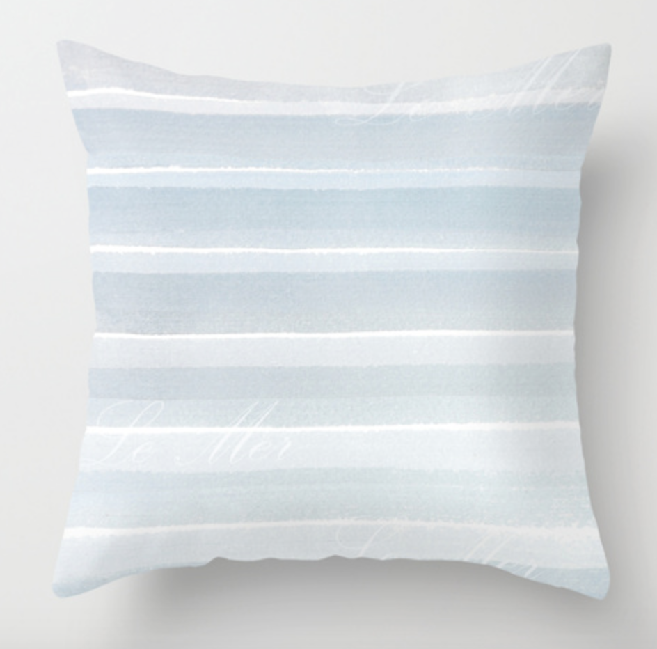 Calm Sea Blue and White Striped Pillow