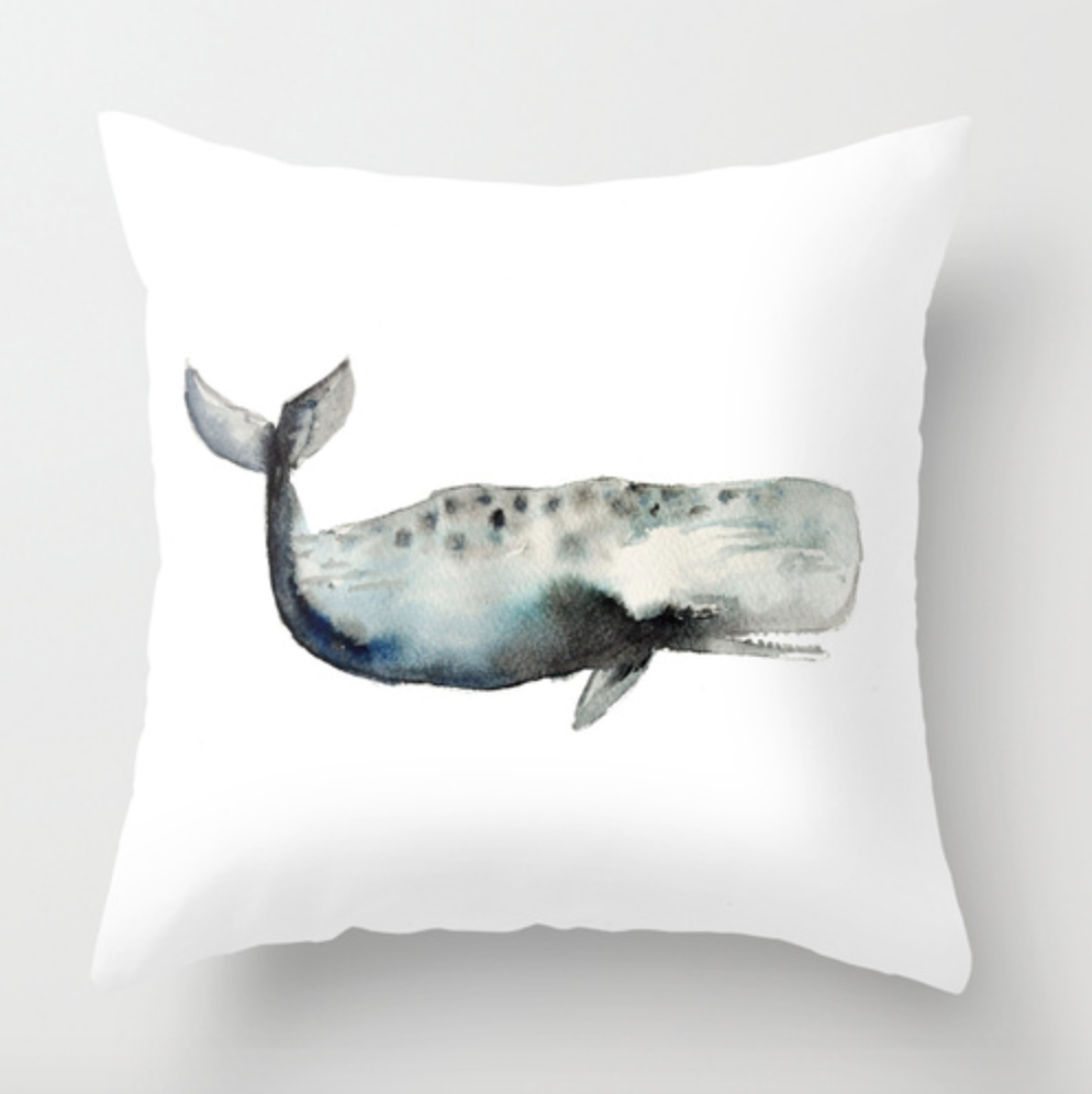 Whale Watercolor Throw Pillow