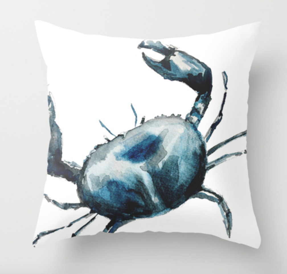 Blue Crab Watercolor Pillow