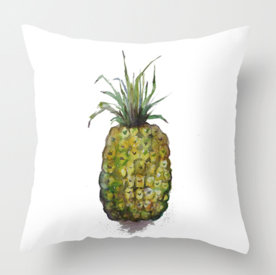 Single Pineapple Watercolor Throw Pillow