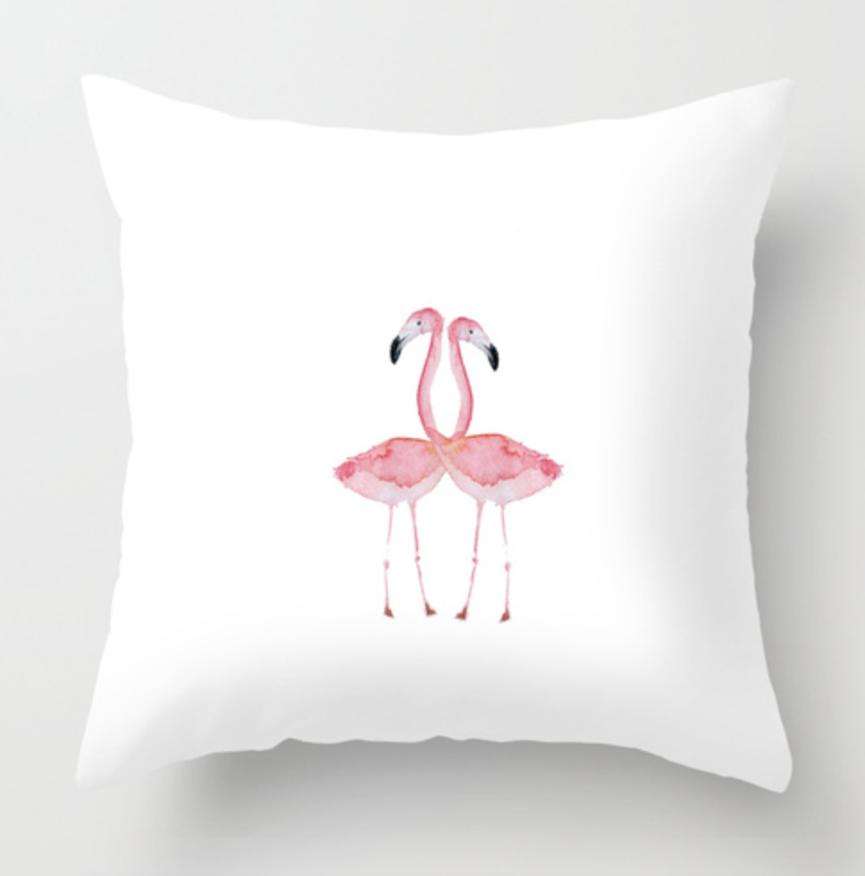 Double Flamingos Watercolor Throw Pillow