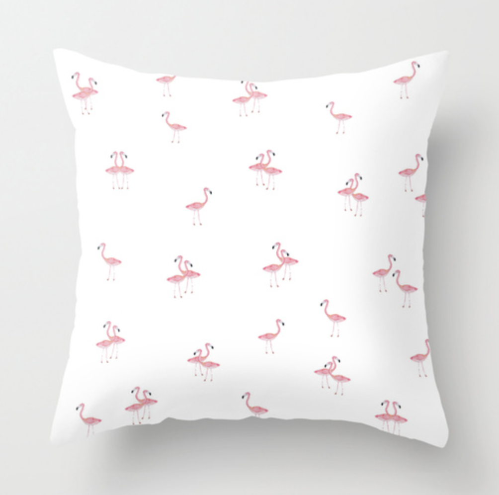 Flamingo Trio Watercolor Throw Pillow