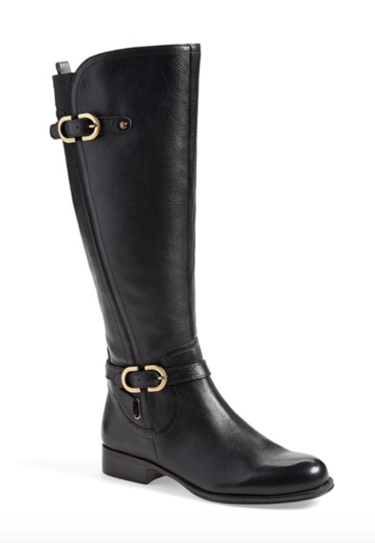 Gold Buckle Wide Calf Knee High Boot