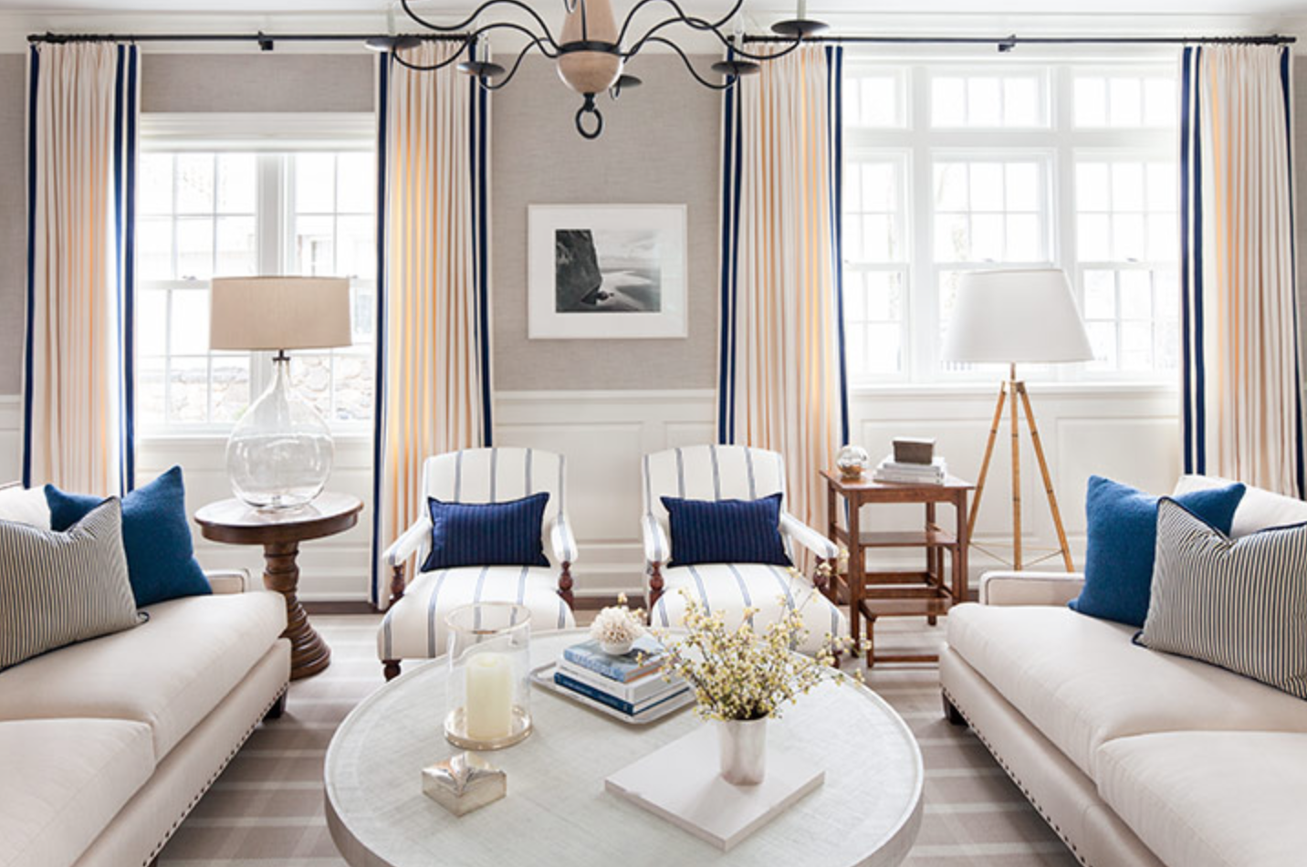 Navy Brown And White Living Room