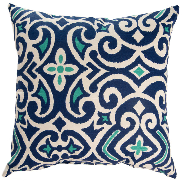 Blue and Teal Damask Outdoor Pillow
