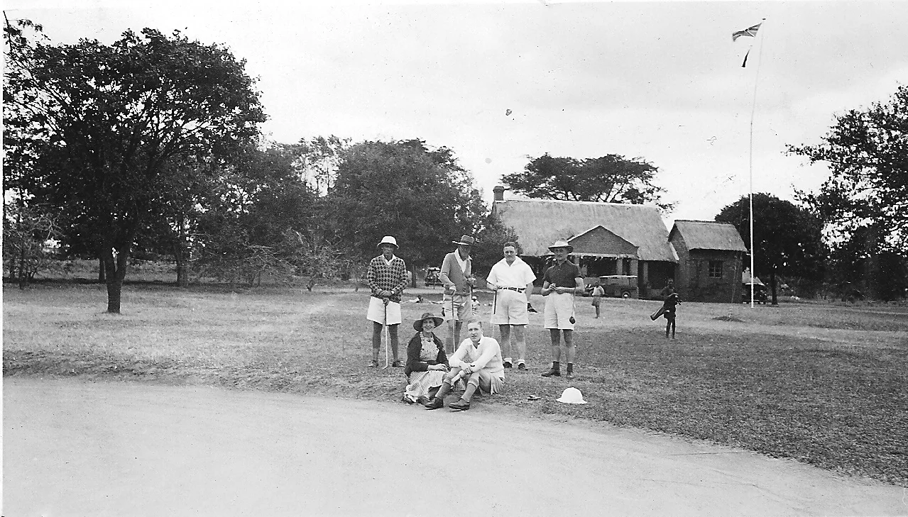 The Old Golf Club, Abercorn. This was on what is now the site of the ZAF base.Lionel or Ronald Smith on the left.