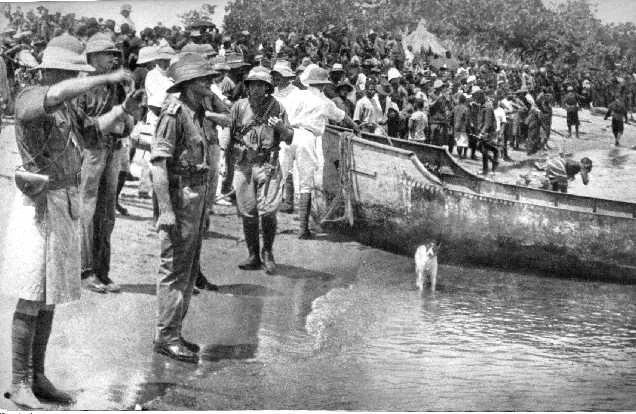 Commander Spicer-Simpson RN with his men on Lake Tanganyika. "The Ice Cream War" and other histories tell the story of his extraordinary expedition to Lake Tanganyika with the Mimi and the TouTou to sink the German vessels then dominating the lake.
