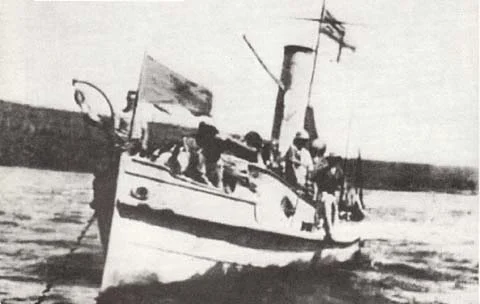 HMS Fifi at anchor on Lake Tanganyika.
