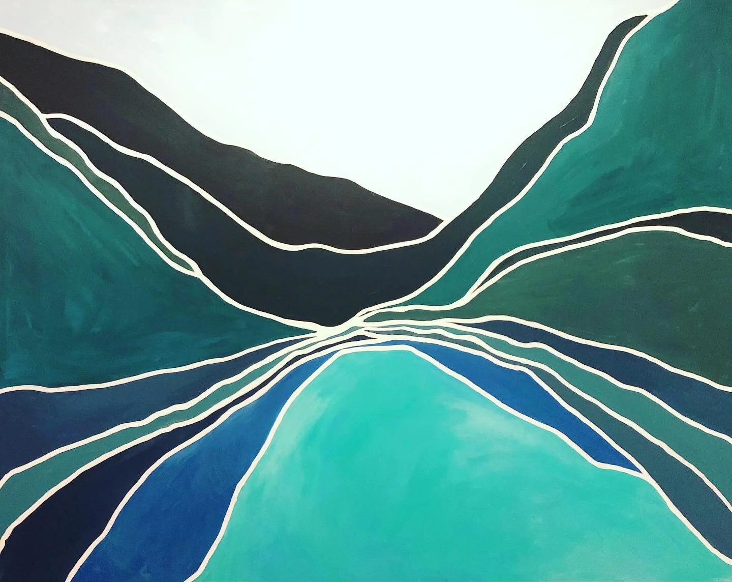 Large abstract landscape. Mountain Lake. 48&quot;x 60&quot; Acrylic on Canvas