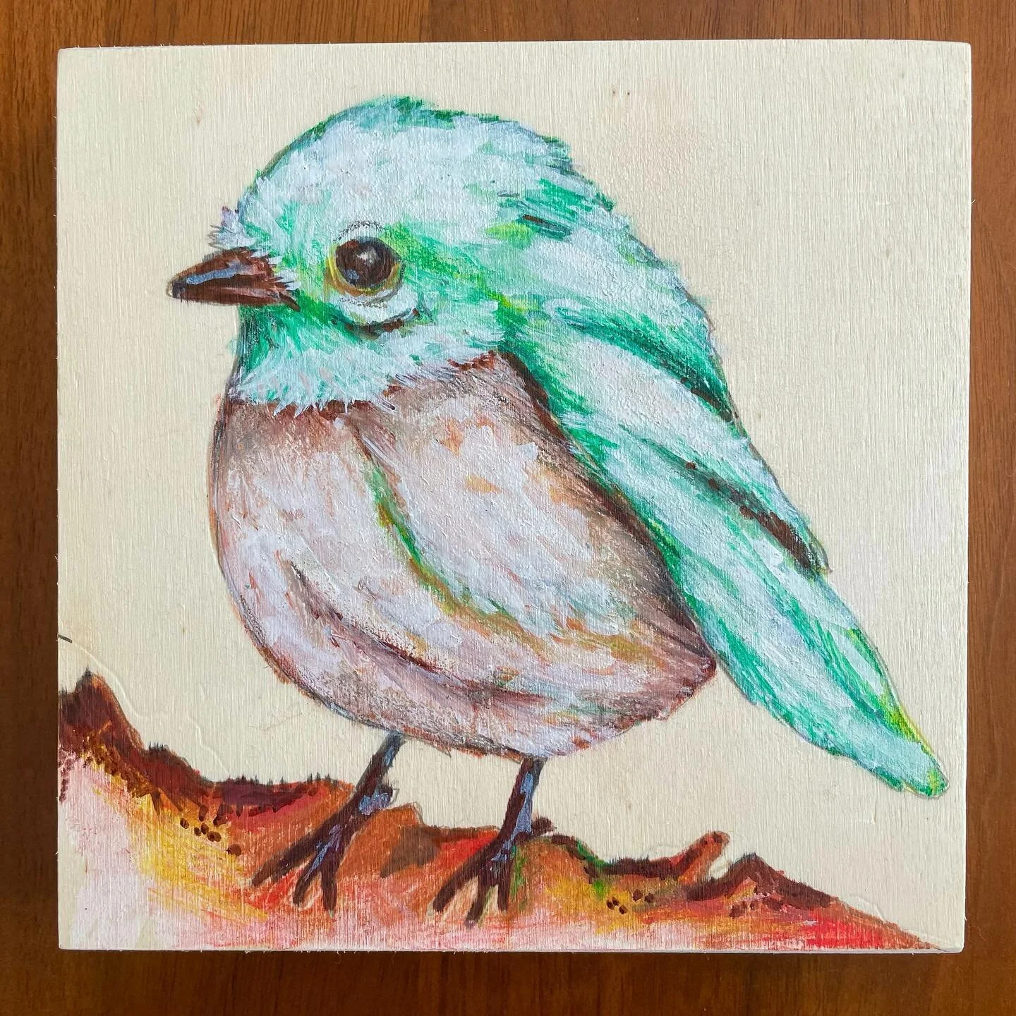 I will be motivated...I will be motivated..I will be motivated...trying hard to wish it into existence, meanwhile this little guy is sitting waiting to go to the Etsy shop with some friends. #birds #painting #art #artistsoninstagram #artofthedayy