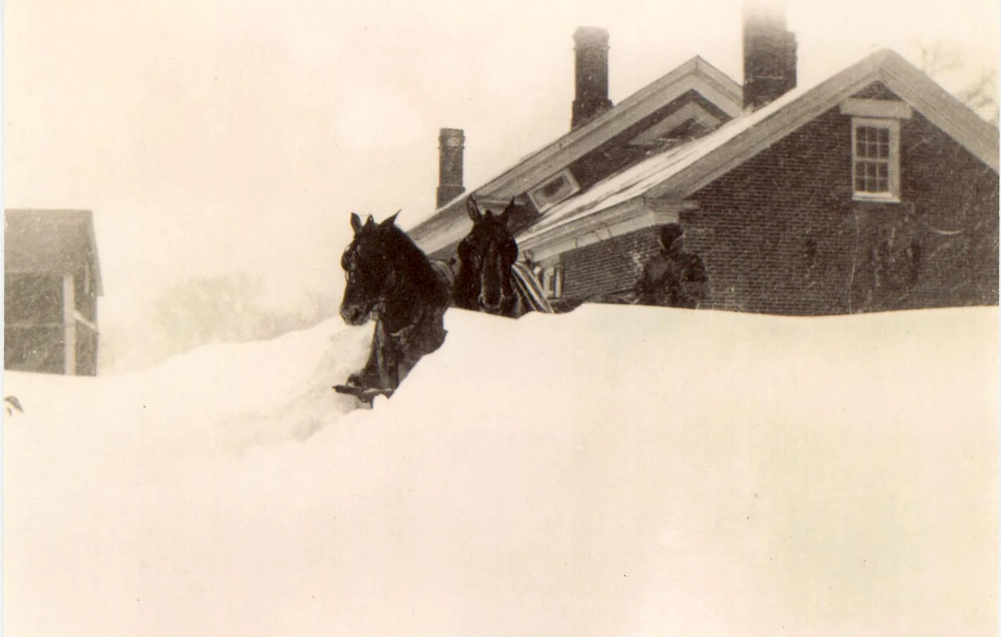 Horses dashing through a snowy winter day in 1919
