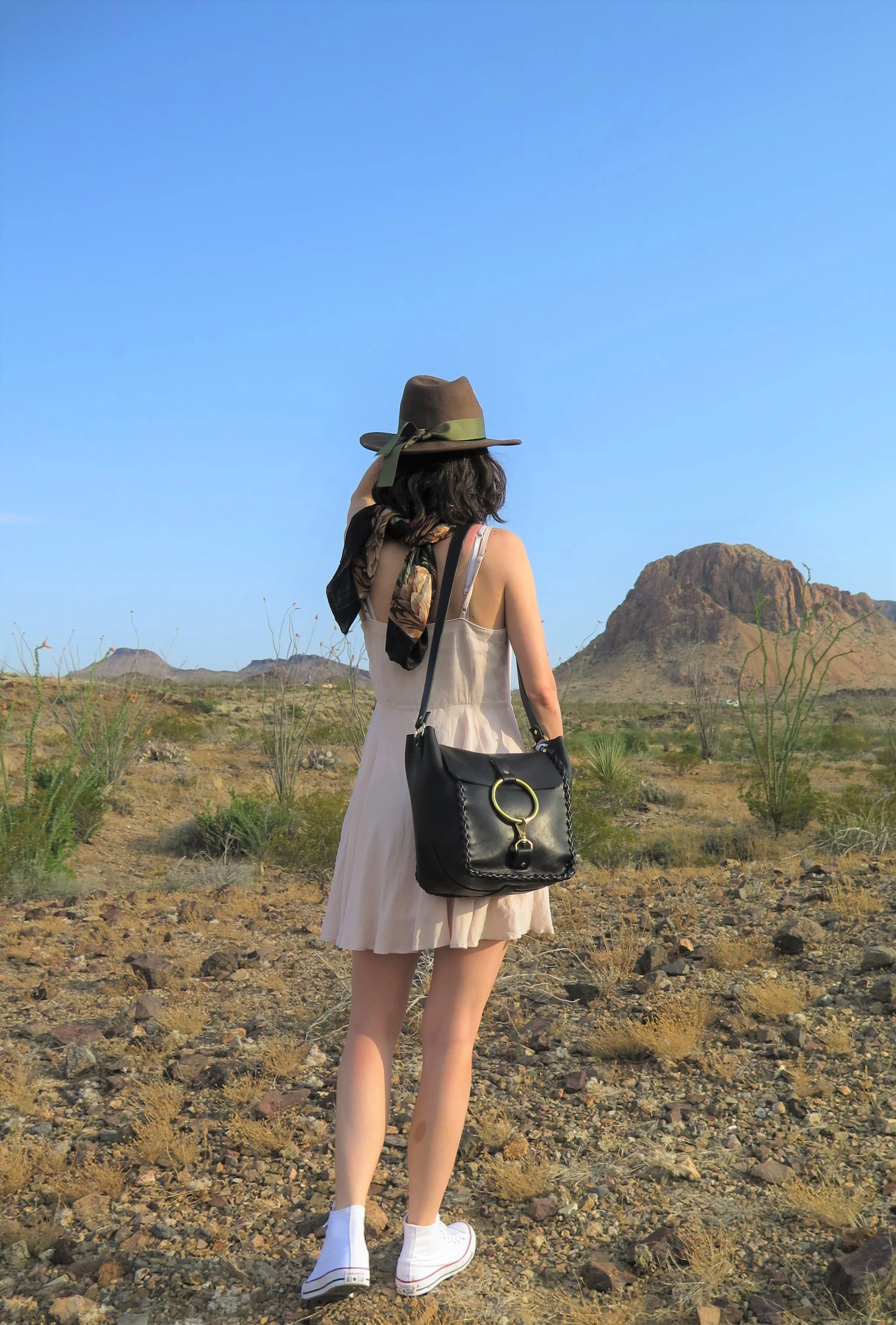 leather tote handbag in black vegetable tanned leather, new knocker collection for Mary Savel