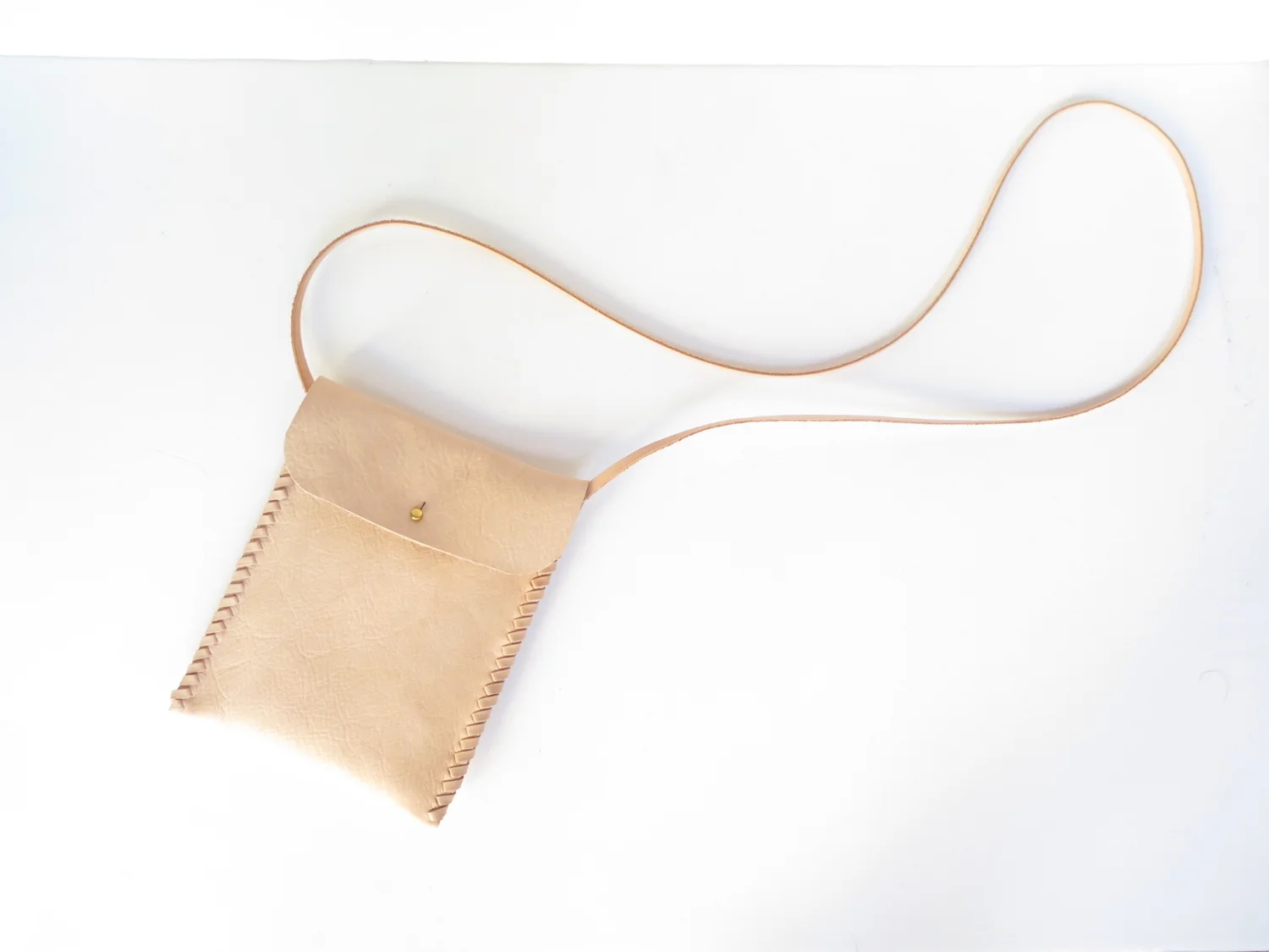 Slim Satchel iphone purse in nude vegetable tanned Leather by Mary Savel