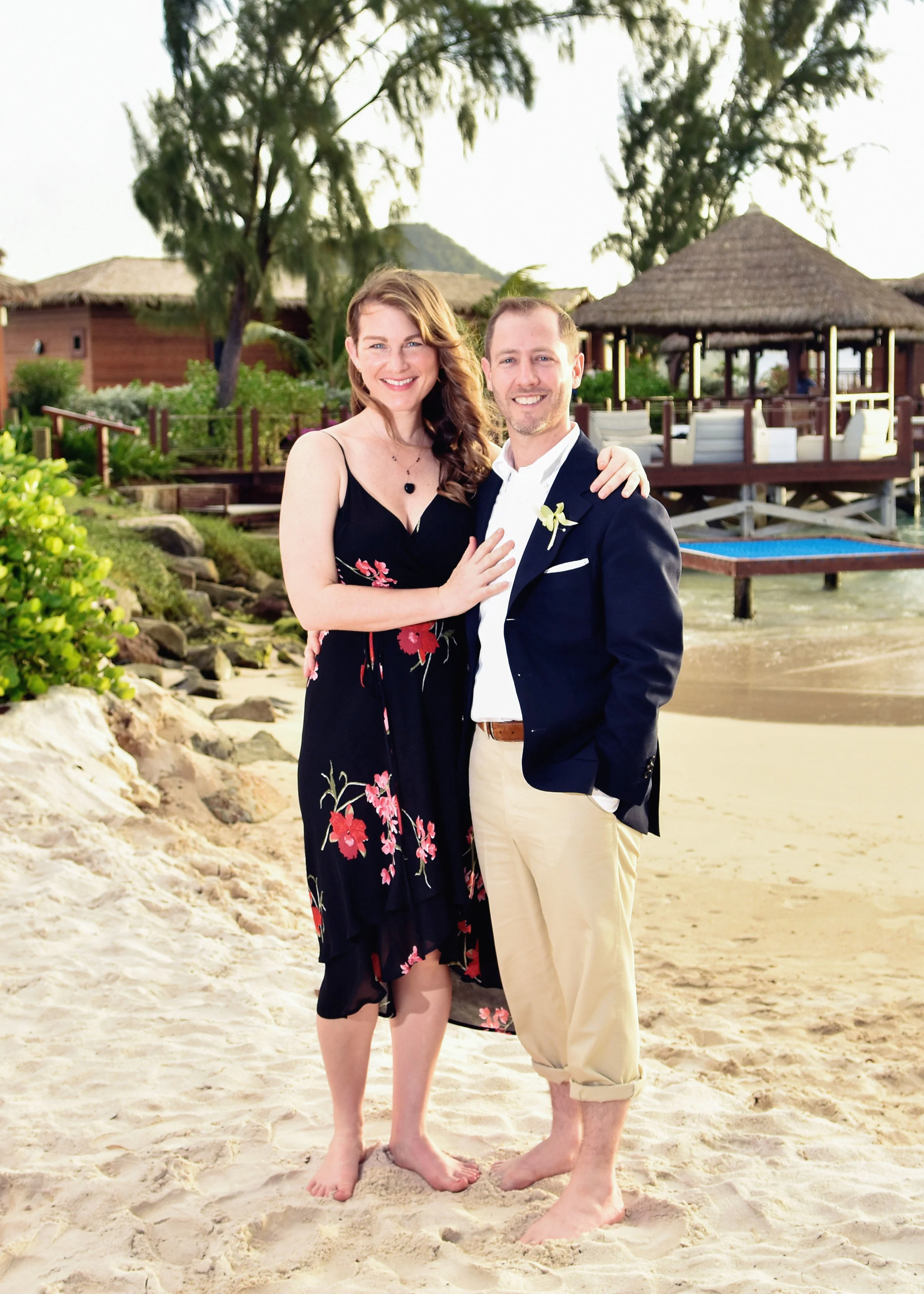 Me, same dress, St. Lucia, posing awkwardly because the photographer told me to put my hand on Jon's chest. Why is this a thing?