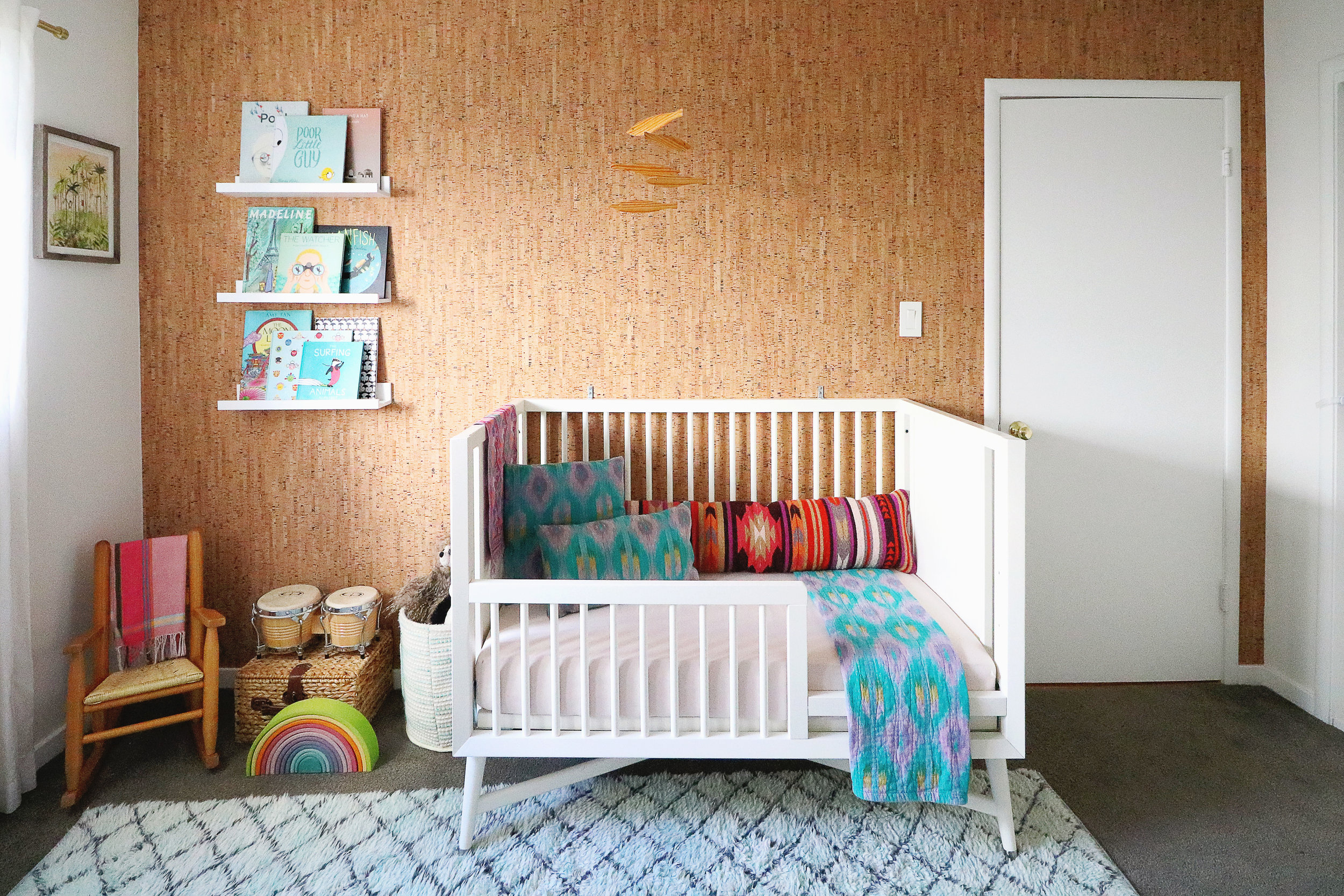 Avery's Surf-Inspired Nursery Includes Cork Wallpaper, Vintage Textiles, and Fair Trade Treasures