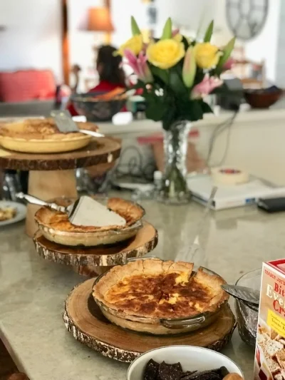 The long counter top in the front kitchen is the perfect length for an amazing buffet. A variety of pies are being served here by Kitchen Chicks Catering Company , and they were DELICIOUS! ( and you can request gluten free!) 