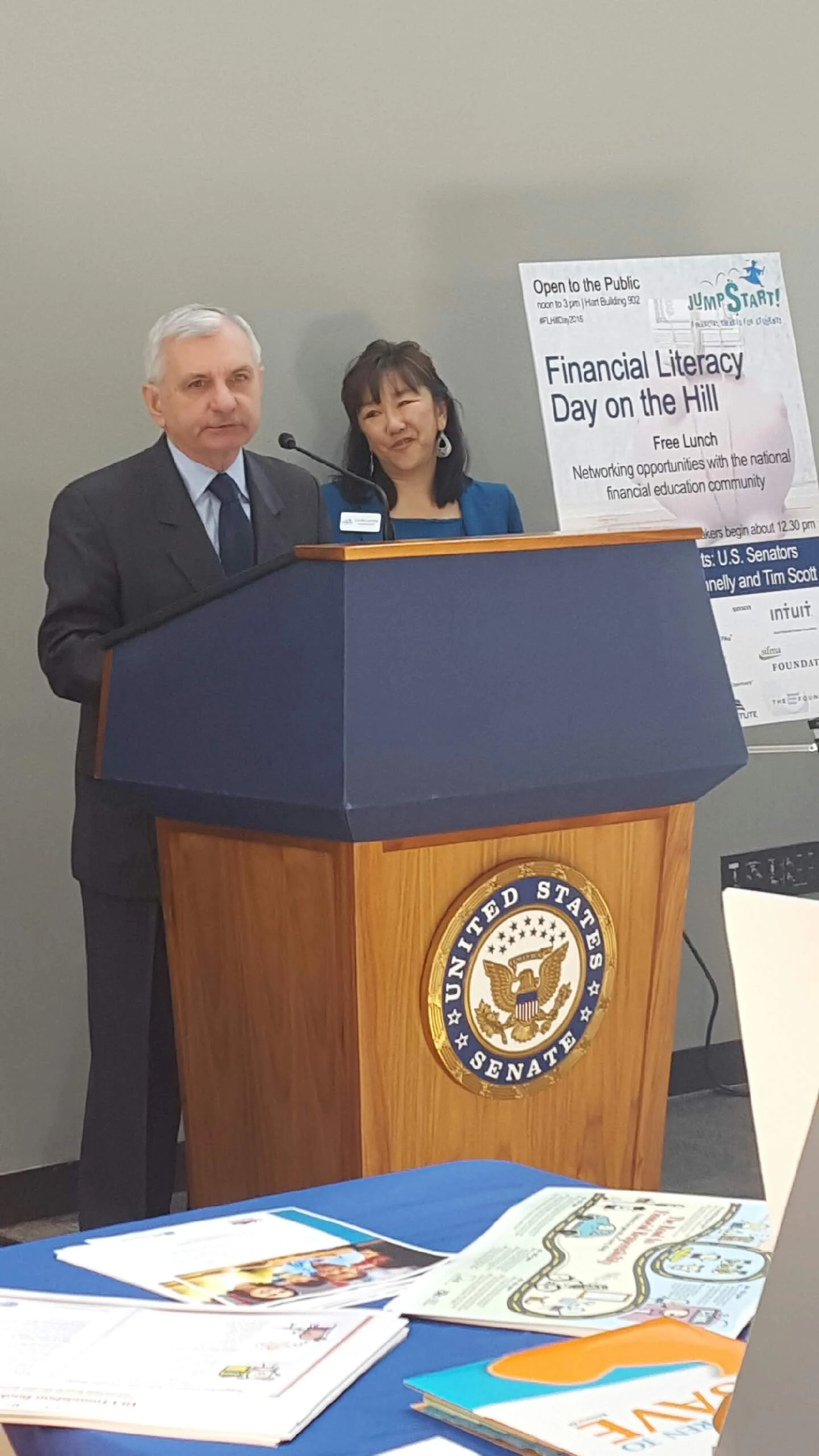 U.S. Senator Jack Reed and Laura Levine, President and CEO of Jump$tart Coalition