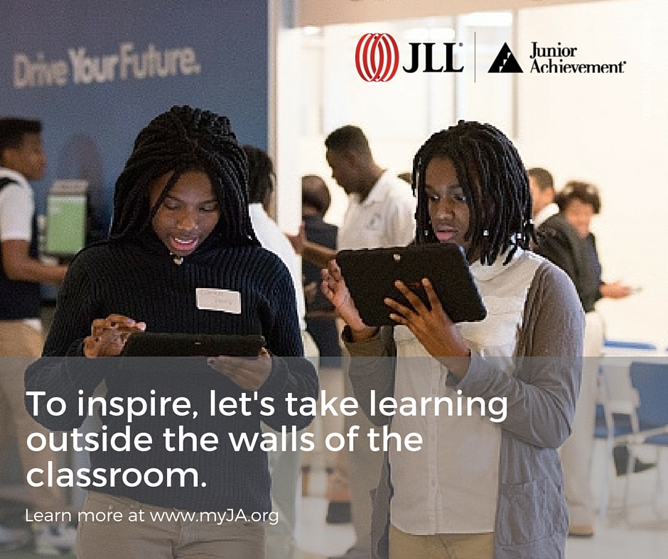 Right click to save; post on Facebook with text: Employers say that 50% of graduates are not prepared with the 21st century skills to succeed in their future workplace. This June, Junior Achievement of Greater Washington and JLL are embarking on an ambitious journey to change that. JLL will raise dollars to support JA's innovative financial literacy, work readiness, and entrepreneurship programs like JA Finance Park®, the JA Job Shadow™, and the in-classroom programs that impact over 63,000 of our region's youth every year. Together, we believe that we can revolutionize education to make it more relevant, more meaningful, and more inspiring so we can give kids the vision to see what's possible and the skills to achieve their dreams. Learn more at www.myJA.org.