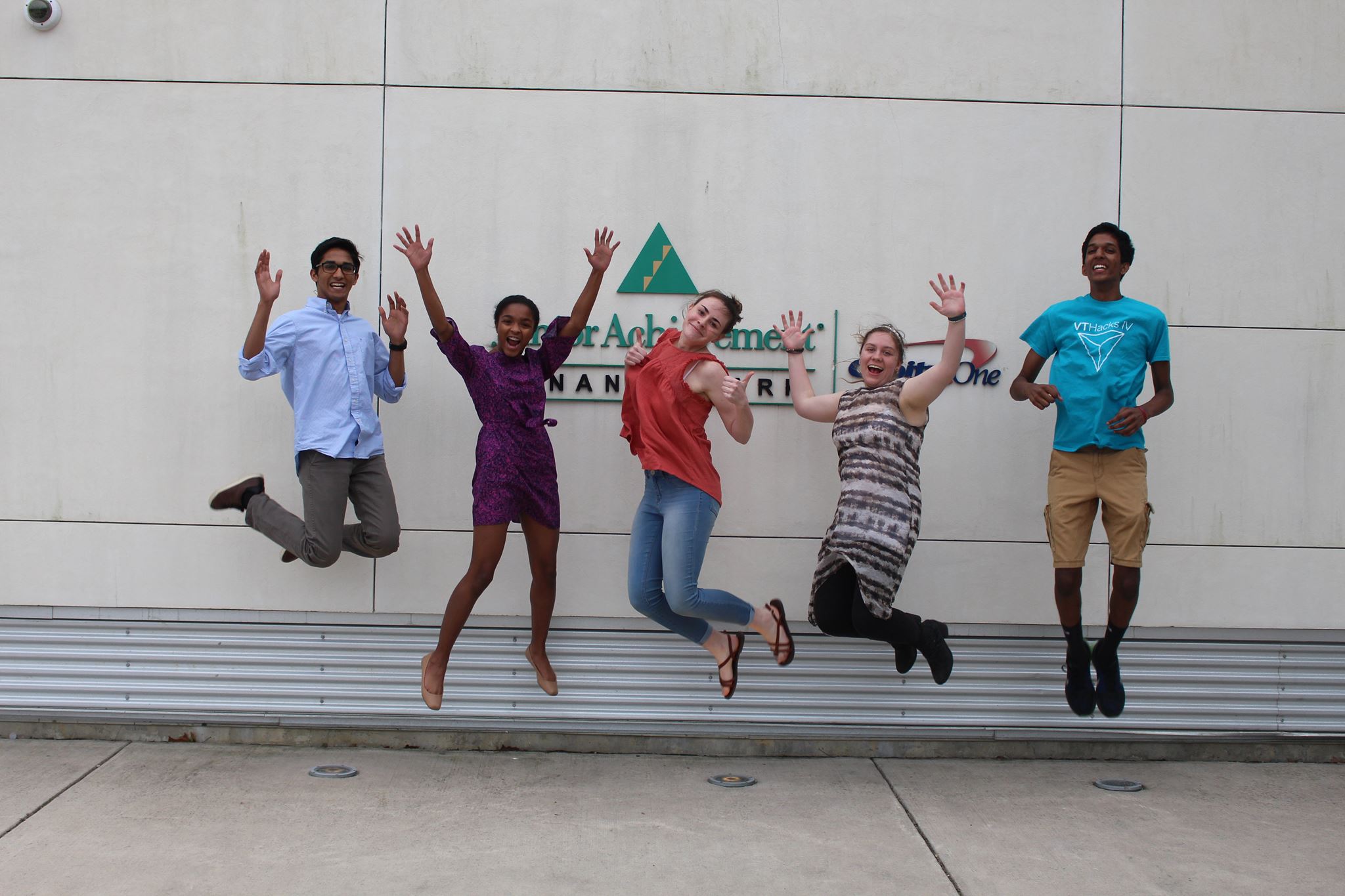 The 2017 JA Company Participants from left to right, Kurien Thomas, Zoree Jones, Emily Smith, Sasha Duckworth, and Srijay Kasturi. 