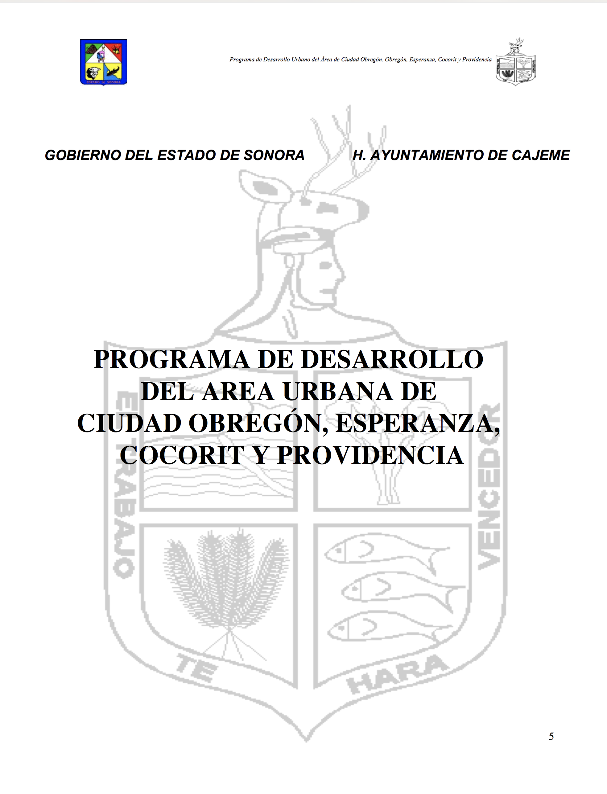 Programa de desarrollo del area urbana de Ciudad Obregón, Cocorit y Providencia