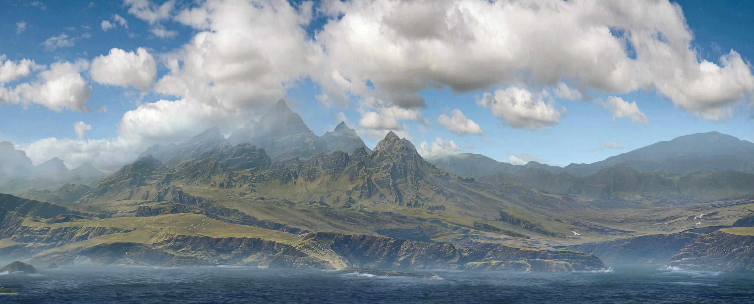  3d Modeling of Vista landscape,  Skybox, paintover for concept. 