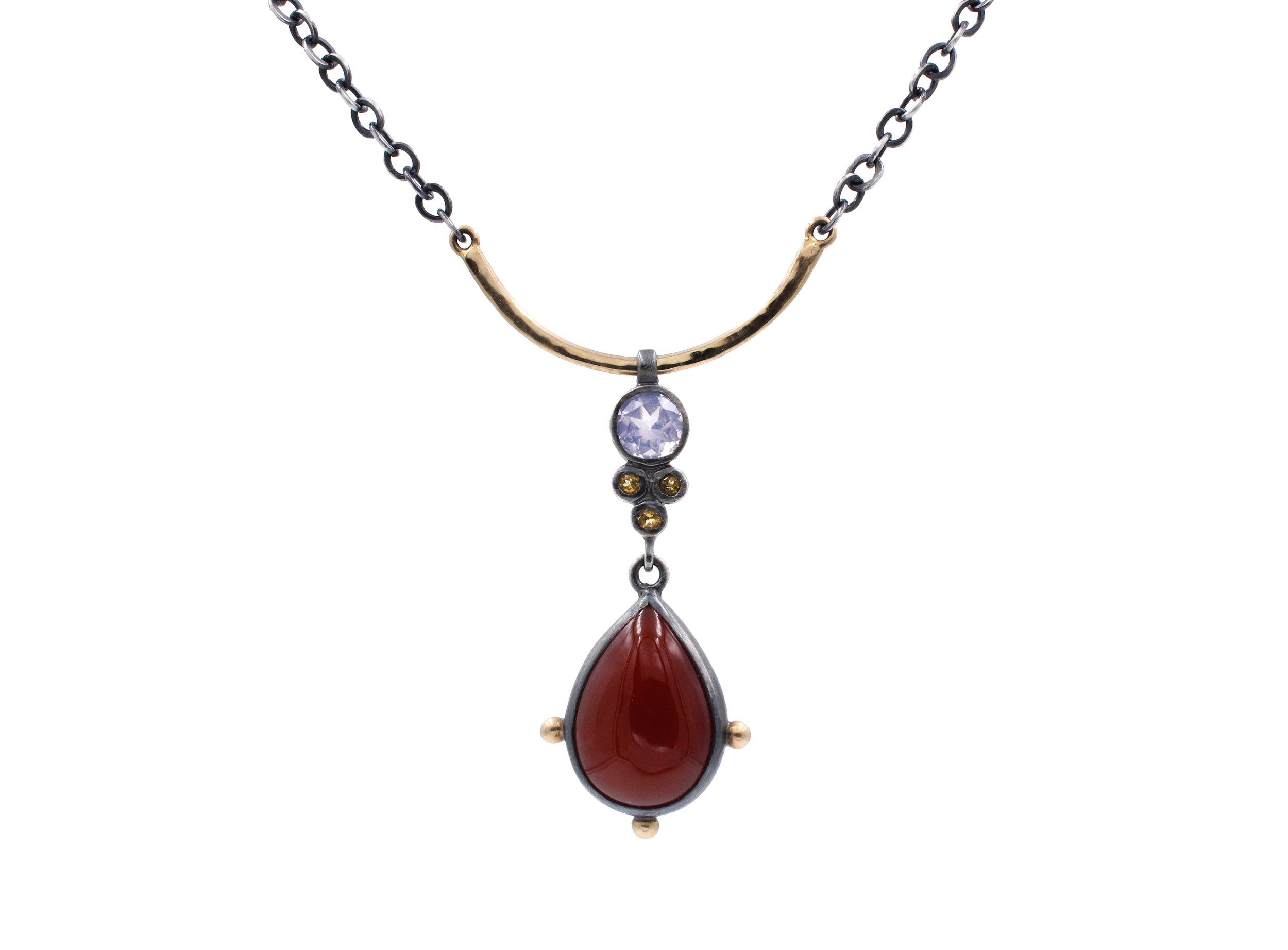 Carnelian Lavender Quartz Citrine Teardrop Necklace.jpg