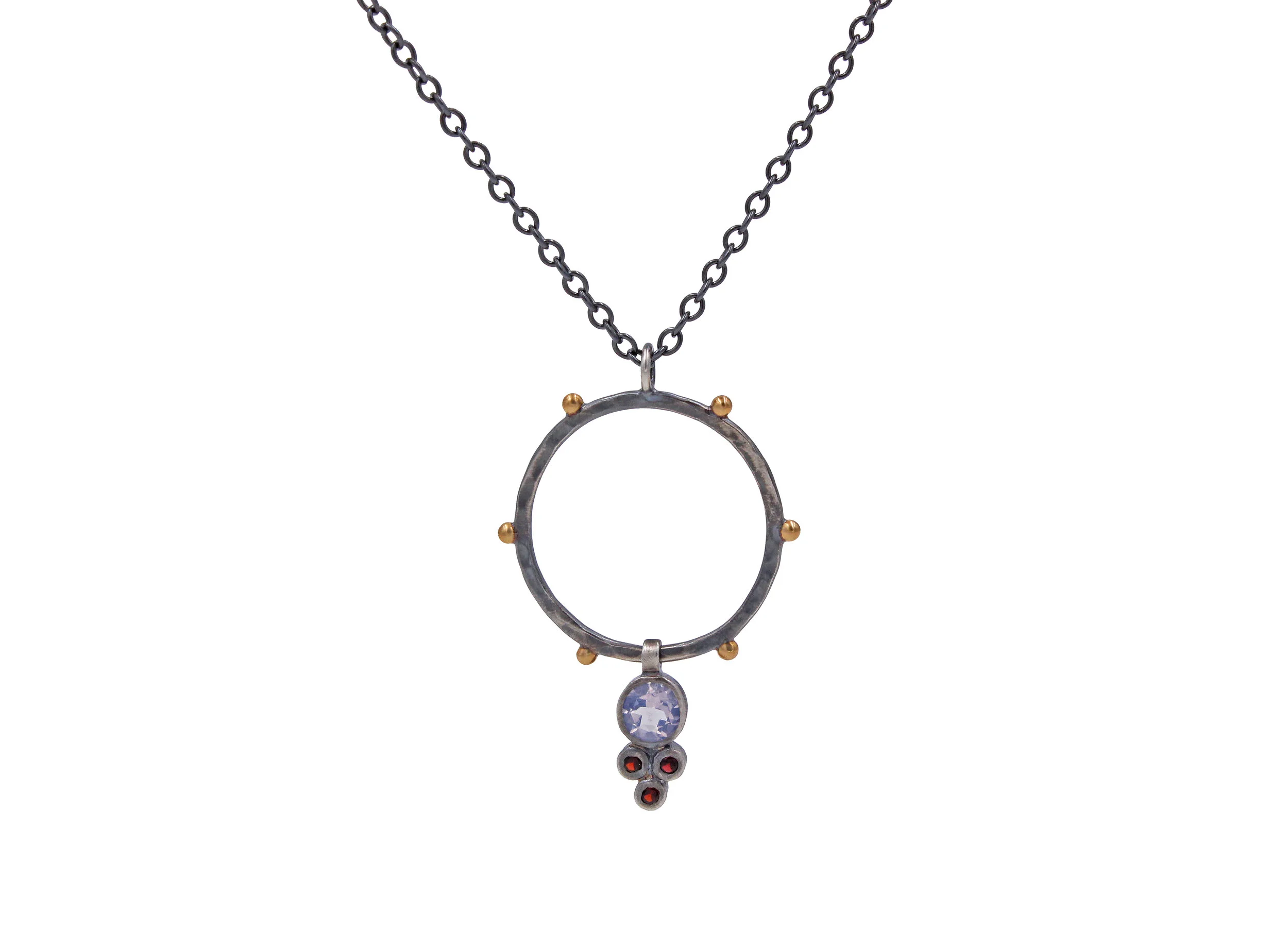 Lavender Quartz Garnet Studded Circle Necklace.jpg