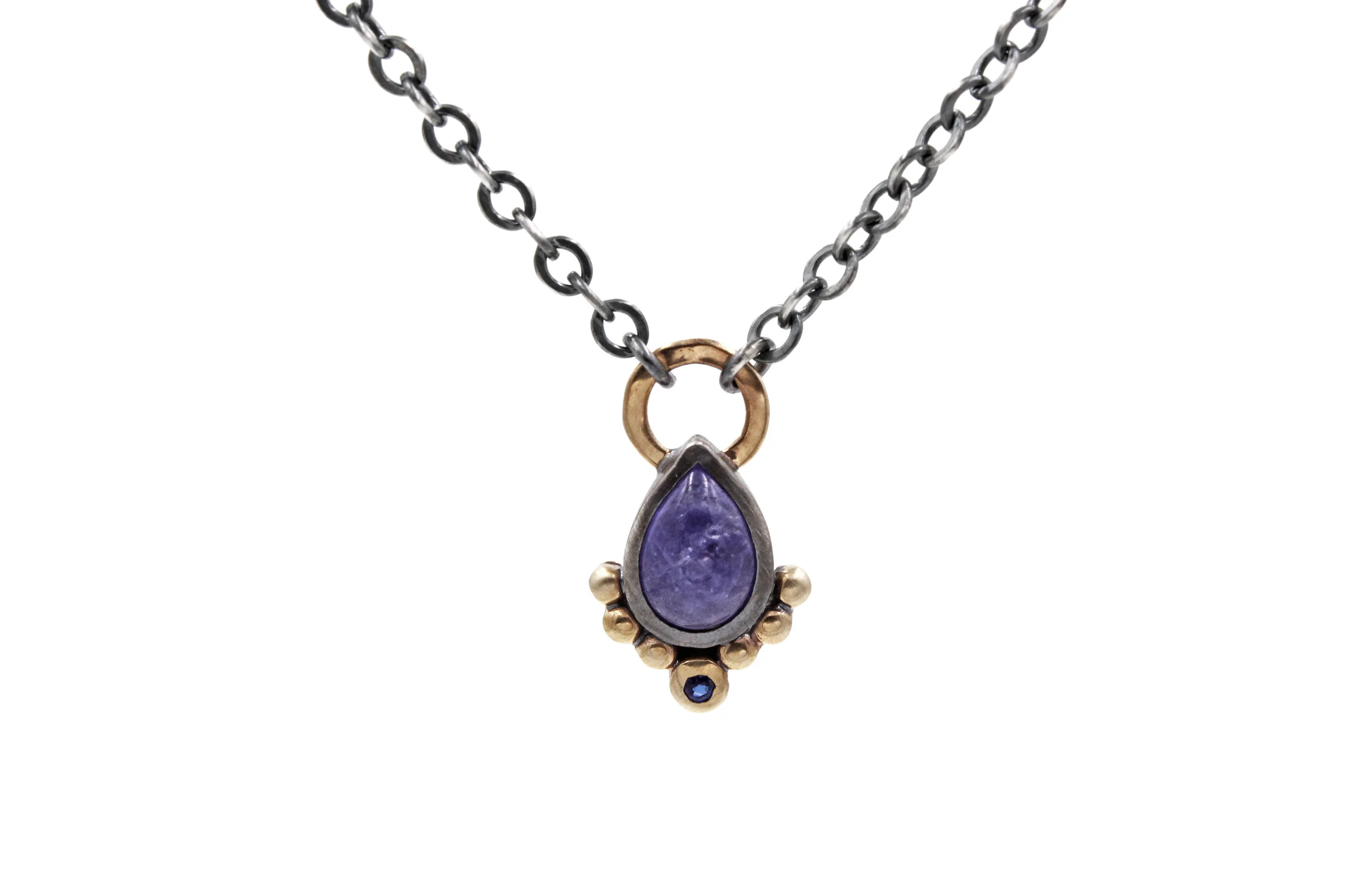 Tanzanite Sapphire Two-Tone Teardrop Necklace.jpg