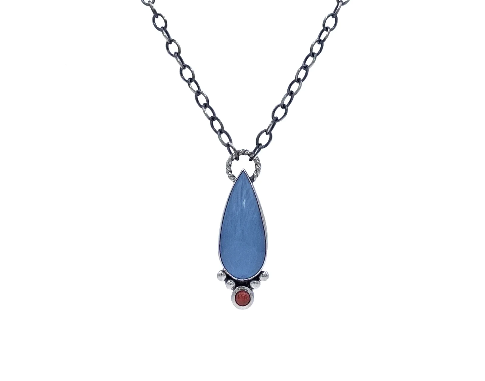 blue opal and garnet teardrop necklace
